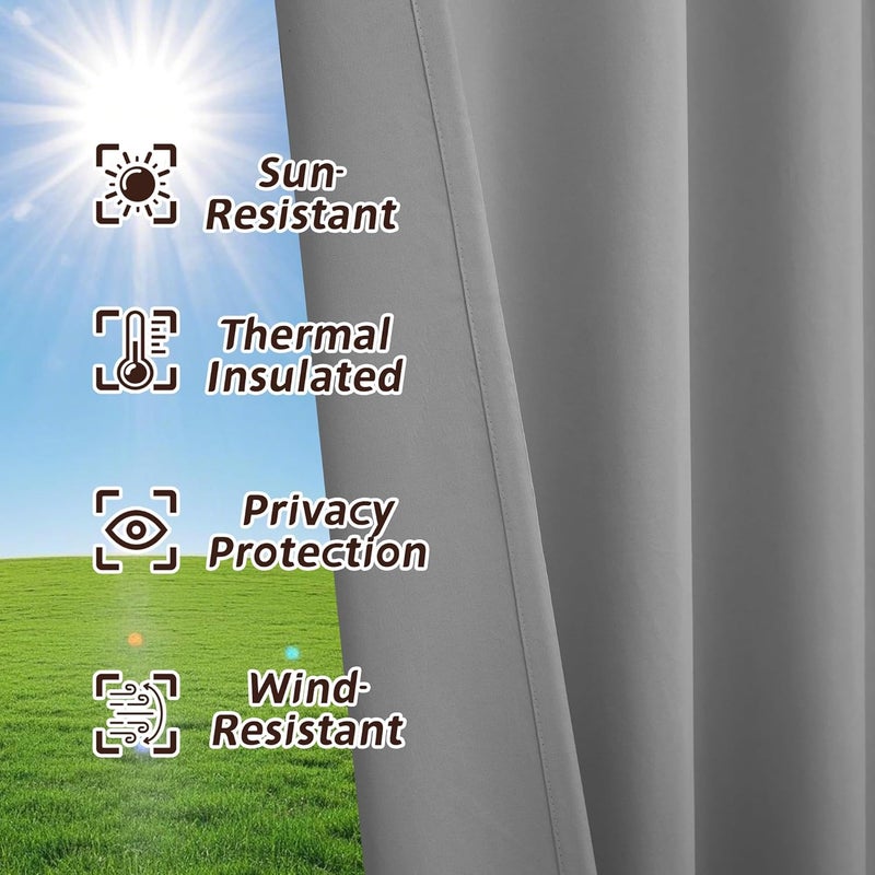 Arfntevss Outdoor Curtains for Patio Waterproof 2 Panels Blackout Curtains 108 inch Long with Zipper Top & Bottom Grommet Sun Blocking Outdoor Privacy Drape for Gazebo Porch Pergola (54x108, Grey) - Image 5